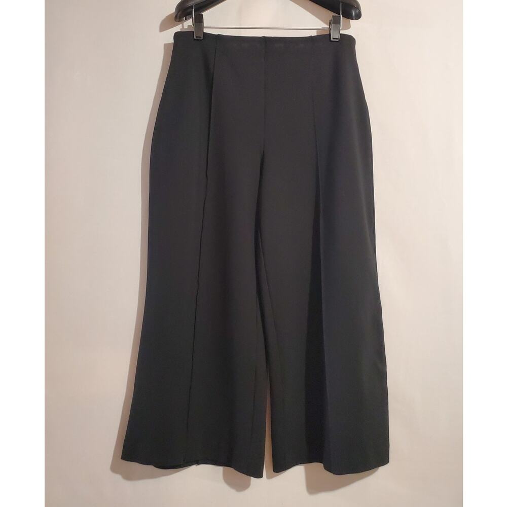 Spanx The Perfect Pull On Crop Wide Leg Pin Tuck Pants Size L Black Comfort